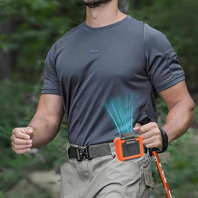 Portable Waist Fan - 6000mAh Battery, 3 Speeds, Strong Airflow, Up to 16 Hours Working Time, Portable Hands-Free Cooling Belt Clip Fan for Construction Workers, Couriers, and Campers