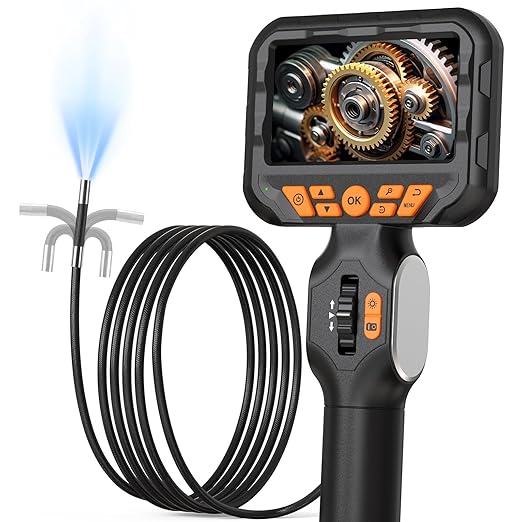 210° Two-Way Inspection Sewer Camera with Light, 4.3" IPS Articulating Endoscope, Industrial Borescope Drain Camera for Inspection Automotive Wall Pipe 5.3FT Cable