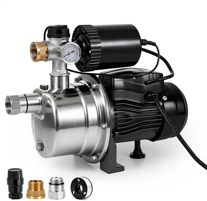 3/4 HP Water Pressure Booster Pump for House, Shallow Well Pump with Pressure Tank, Stainless Steel 1050 GPH 110V Auto On/Off Water Booster Pump, Irrigation Garden Sprinkler Pump for Home