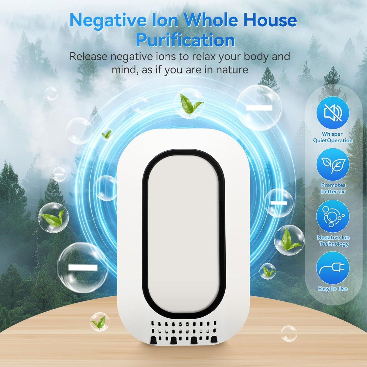 Plug In Ionizer Air Purifier With 4 Negative Ion Output Heads,Small Air Freshener With Backlight,Quiet and Energy-Saving, Ideal Air Cleaners for Home,Bedroom,Office,Living Room and Pet Room(3)