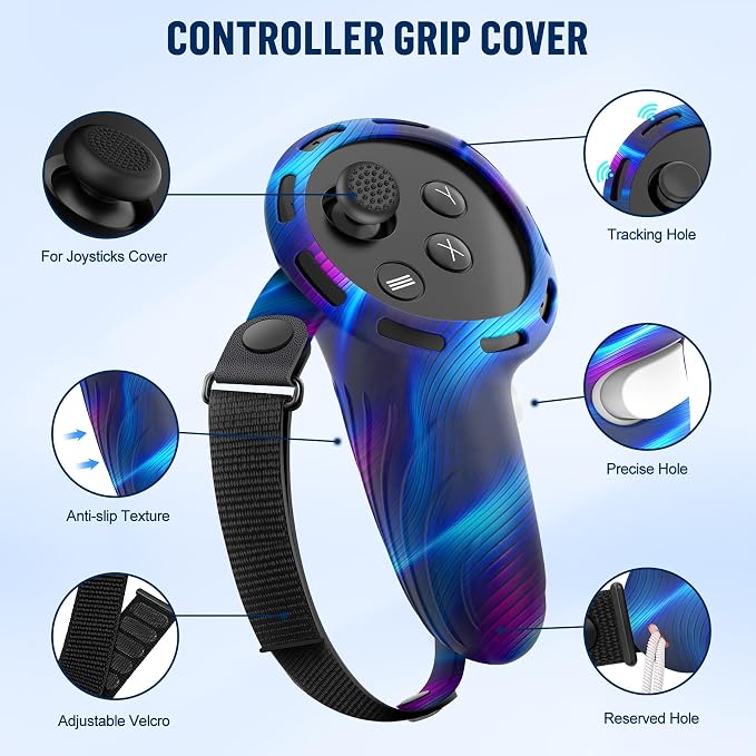 Silicone Cover Set Compatible with Meta/Oculus Quest 3s Accessories, Silicone Face Cover, Controller Grip Cover, Camera Lens Protector, VR Shell Cover, Protective Lens Cover, Not Fit Quest 3