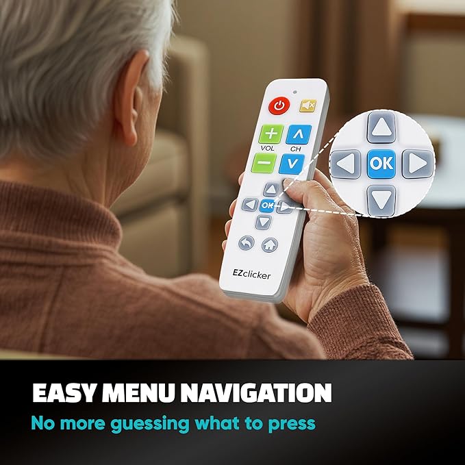 EZclicker Big Button Universal TV Remote (White) Simple Easy to Use, Great for Seniors, Works with Major TV Brands (2xAAA Batteries Not Included)