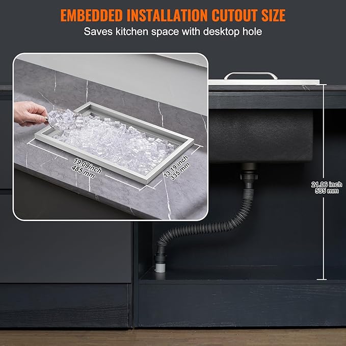 VEVOR Drop in Ice Chest, 20" L x 14" W x 12" H Stainless Steel Ice Cooler, Commercial Ice Bin with Cover, 40 qt Outdoor Kitchen Ice Bar, Drain-Pipe and Drain Plug Included, for Cold Wine Beer