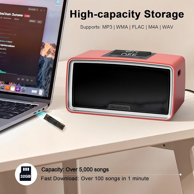 Large Button Simple Music Player for Seniors, Easy MP3 Player for Elderly, Dementia, Blind,Alzheimer's & Visually Impaired, Music Box with 32GB TF Card, One-Touch Play (Red)