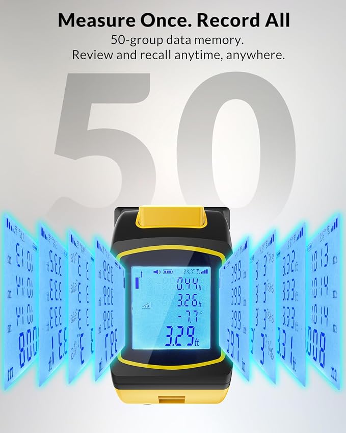 TEPU Laser Tape Measure 4-in-1, 197FT Laser Distance Meter with 16FT Auto-Lock Tape, Cross-Line Laser Level, Dual-Axis Angle, Backlit LCD, Distance/Area/Volume, Pythagorean Theorem & Angle Measurement