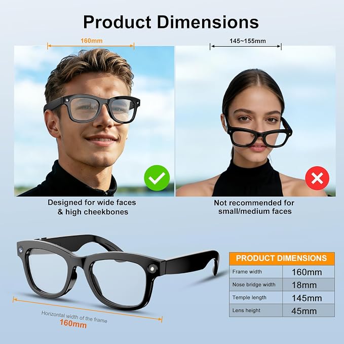 AI Smart Glasses with Camera, 8MP HD Camera & Video Recording Glasses,146 Languages Real-Time Translation,AI Voice Assistant, Object Recognition for Travel, Meetings &Vlog