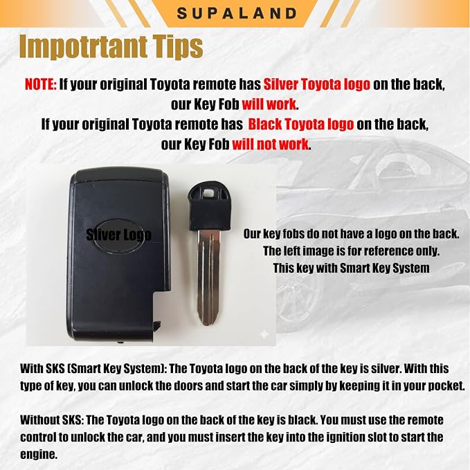 SUPALAND Key Fob Fits for Toyota Prius 2004-2009 (for Silver Logo only) 2nd Gen Smart Proximity Keyless Entry Remote Control MOZB31EG P/N:2584A-B31EG Push Start Button
