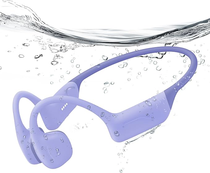 Full-Coverage Liquid Silicone Swimming Headphones,IP68 Waterproof Underwater Headphones, Bluetooth 6.0&MP3 with 32GB Memory Card,Soft/Skin-Comfortable Open Ear Bone Conduction Swim Earbuds(Lilac