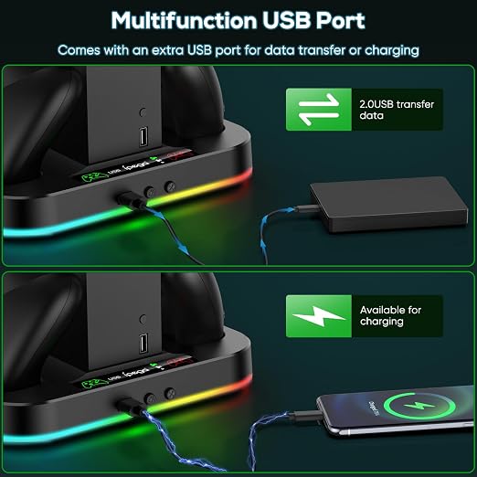 Cooling Stand for Xbox Series S with RGB Light, MENEEA Fast Charger Station with 2x1400mAH Batteries,Cooler Accessories with 3-Speed Adjustable Fan, Dual Charger Dock, 15 Light Modes, 2.0 USB Port