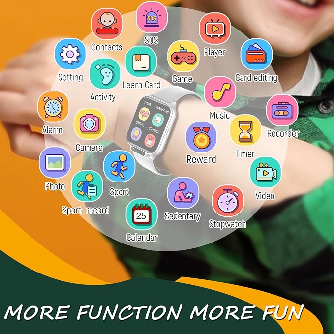 Smart Watch for Kids, 1.85" Fitness Tracker with Heart Rate, Sleep Monitor, IP68 Waterproof Smartwatches with Video Music, Pedometer, Game, NO APP/Phone, Gift for Boys Girls. (Built-in AI, Silver)