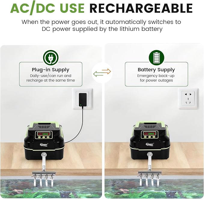 hygger Powerful Rechargeable Aquarium Air Pump, Adjustable Battery-Powered Oxygen Aerator for Fish Tank Emergency, Commercial Use, Live Well, Koi Pond & Power Outages