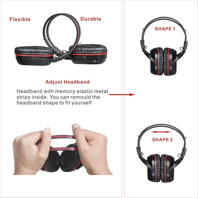 SIMOLIO Infrared Headphones for Car DVD, Not Bluetooth, Universal 2 Channel IR Headphones for Honda Odyssey, uConnect Chrysler Pacifica, Town & Country, GMC Yukon, Wireless Headsets for TV, 3 Pack