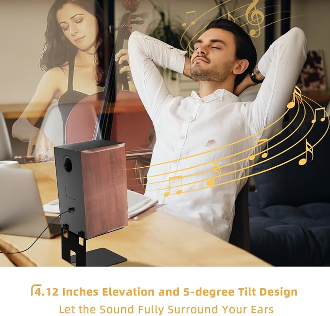 Desktop Speaker Stands, Metal Bookshelf Speaker Stands with Vibration Absorption Pads, Studio Monitor Stand Support 30lbs, 7° Incline Computer Speaker Stand, Better Audio Experience, Black
