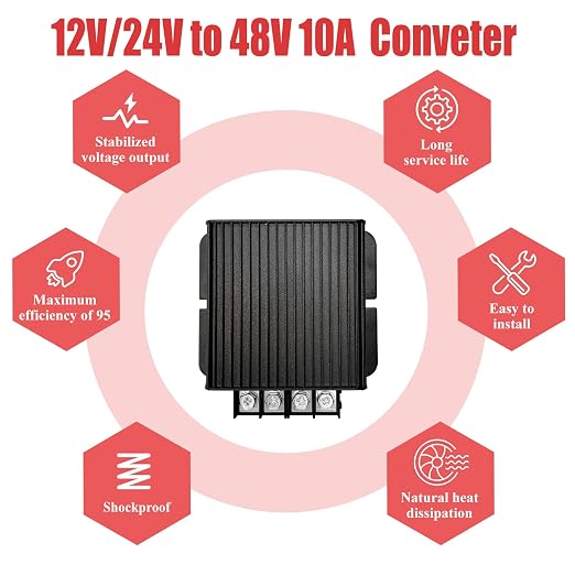 480W Dc-Dc 48V 10A Power Converter 12V/24V to 48V Step-Up Transformer - Shockproof and Dustproof/Providing Screwdriver - Used for Solar, Industrial, Electric Vehicle Chargers (Overload Protection)