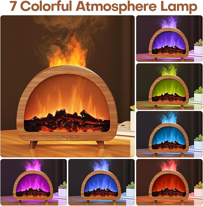 Diffuserlove Fireplace Essential Oil Diffuser Flame Aromatherapy Scent Diffuser Oil Machine Cool Mist Humidifier Colorful Fake Fire Difusor Air Diffusers for Home Room Desk Bedroom