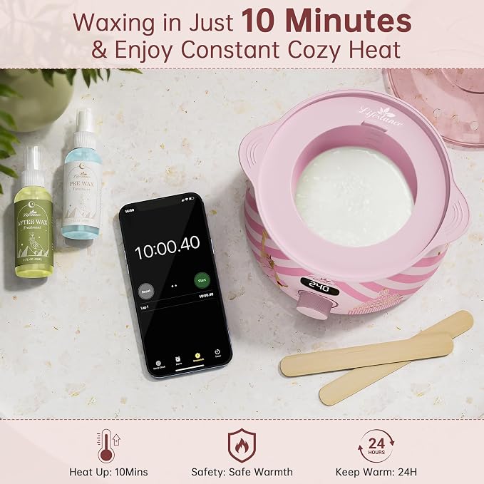 Lifestance Waxing Kit for Women & Men - L3 Liberty Bloom Digital Warmer, Silicone Wax Pot Liner, Hair Removal Kit with 14.1oz Hard Wax Beads & Oil Spray Professional for Home Brazilian Bikini Face Leg