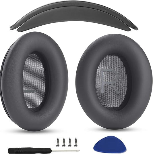Ear Pads Cushions + Headband Replacement Earpads Compatible with Bose QuietComfort 45 QC45 35 QC35, QC35 ii Over-Ear Headphones Easy DIY Installation,Protein Leather Parts (Dark Gray Kit)
