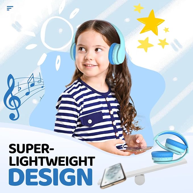 JoySpark Kids Bluetooth Headphones, Lightweight Wireless Headphones for Kids, 85/94dB Volume Limited, 60 Hours Playtime, Bluetooth 5.3, Over-Ear Toddler Headsets with Built-in Mic (Macaron Blue)