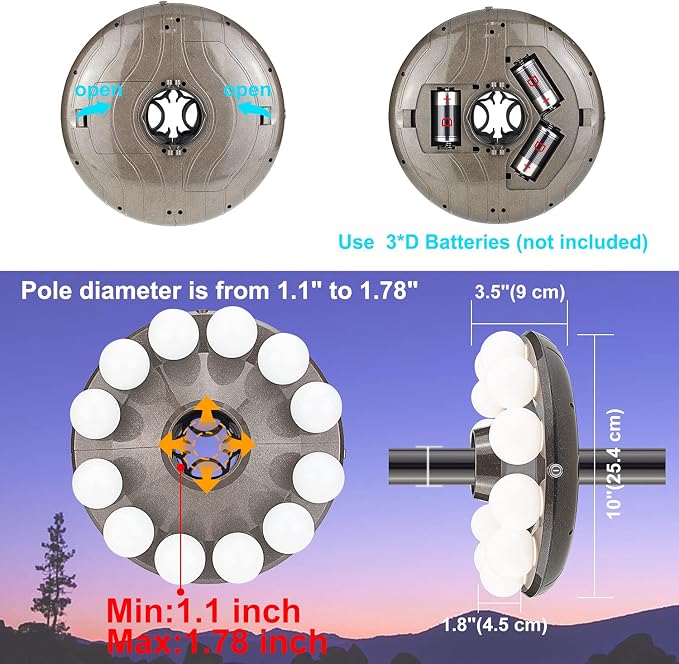 BIGMONAT Patio Umbrella Light Outdoor with RF Remote Controll/Hanging Lights of 12 Colors Changing/Battery Pole Light for Table Umbrella,200Lumens Eye-Care/Brightness Dimmable and Timer Setting