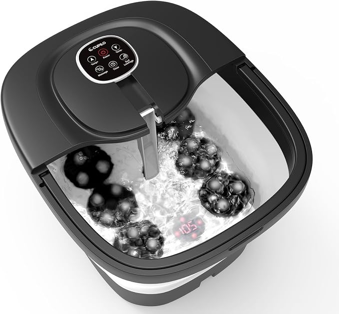 CuPiLo Foot Spa Bath Massager, Upgraded Foot Bath with Circulation Heat, Motorized Shiatsu Massage Balls, Pedicure Soaking Tub with Waves, Remote, Handle, Feet Stress Relief, Gifts