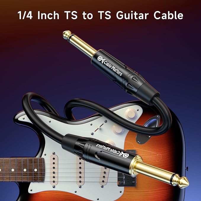 Cable Matters 2-Pack 1/4 Inch TS to TS Electric Guitar Cable - 15ft, Guitar Amp Cord, Instrument Cable for ElectricGuitar, Mandolin, Bass AMP, Keyboard, Mixer, Equalizer