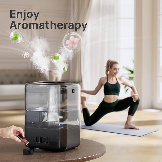 CHIVALZ Humidifiers for Bedroom Large Room, 6L Cool Mist Top Fill Humidifier with Essential Oil Diffuser, 26dB Quiet Ultrasonic Humidifier for Baby Nursery Plants, 50H Runtime Night Light Black