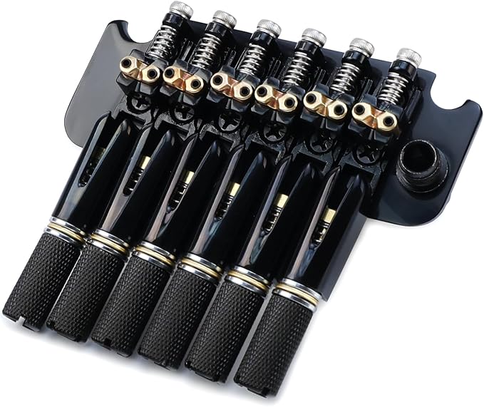 10.5mm Headless Electric Guitar Bridge Brass Block Saddle Hardened Steel Plate 2 point tremolo bridge for Fanned-fret 6 String Headless Electric Guitar Replacement parts （All Black）