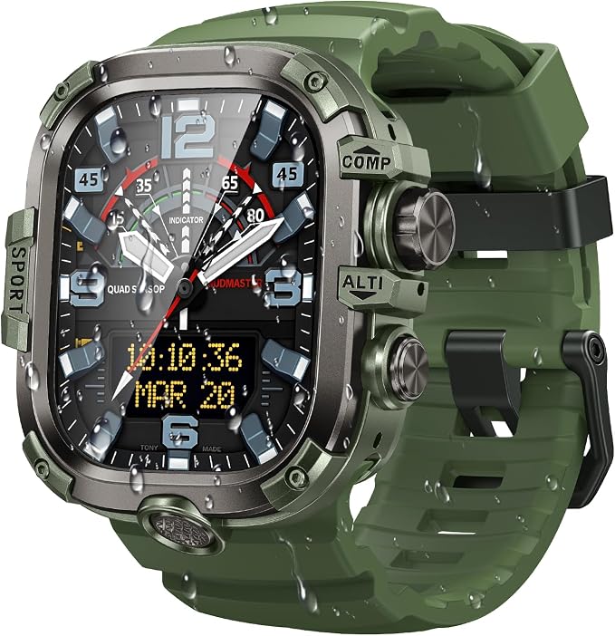 Goton Rugged Case and Band Kit with Screen Protector for Apple Watch 46mm, Compatible with Apple Watch Series 11/10, Full Body Shockproof Metal+PC Bumper Cover with Soft Band, 46mm Green