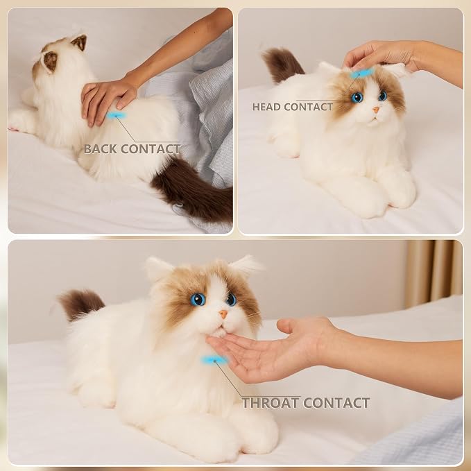Chongker Interactive Robot Cat, Plush Stuffed Animal Toys, Bionic Motion, Purr and Heartbeat Sound, Lifelike Cat Companion for Children and the Elderly