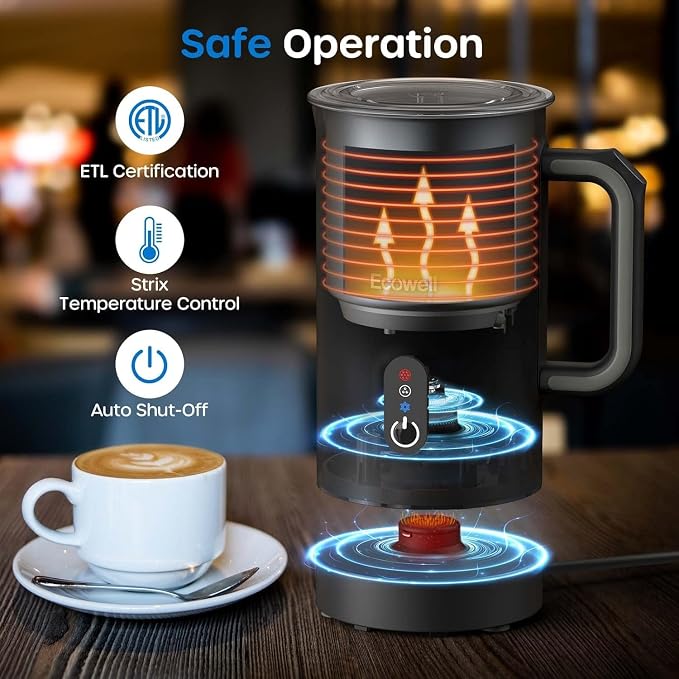 ECOWELL Automatic Milk Frother and Steamer, 4 in 1 Electric Coffee Milk Foamer Frother, Hot Chocolate Maker, Warm and Cold Foam for Coffee Latte, Macchiato, Cappuccinos, 8.1oz/240ml