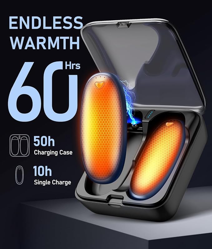 14000mAh Rechargeable Hand Warmers 2 Pack with Charging Case, AI Smart Control, 60H Long-Lasting Heat, 1s Fast Heating Pocket Heater for Camping, Hunting, Golf, Hiking (Navy Blue, Small)
