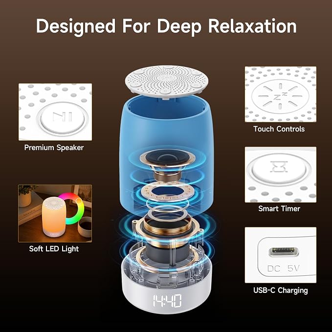 Sound Machine, White Noise Machine with 32 Soothing Sleep Sounds, Adjustable Night Light, App Remote Control, Personal Sleep Routine Alarm Clock for Baby Kids Adults