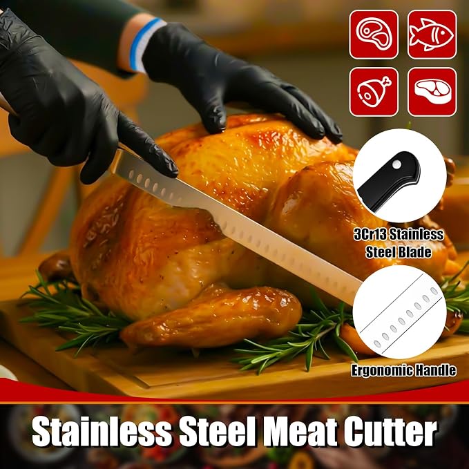 BBQ Set 55 Pack Heat Resistant Gloves, Brisket Carving Knife, and Digital Meat Thermometer for Outdoor Barbecue Cooking Baking Smoking BBQ & Grilling Accessories