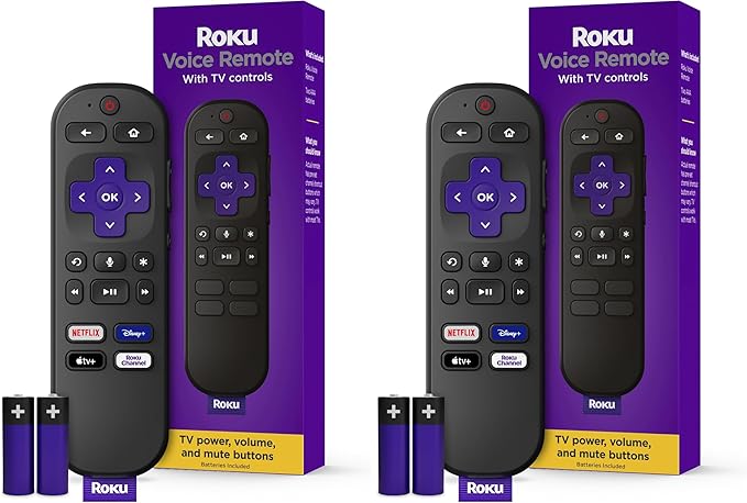 Roku Voice Remote | Replacement TV Remote Control with Voice Control, Simple Setup, & Pre-Set App Shortcuts - Compatible with Roku TV, Players, & Audio Devices (Pack of 2)