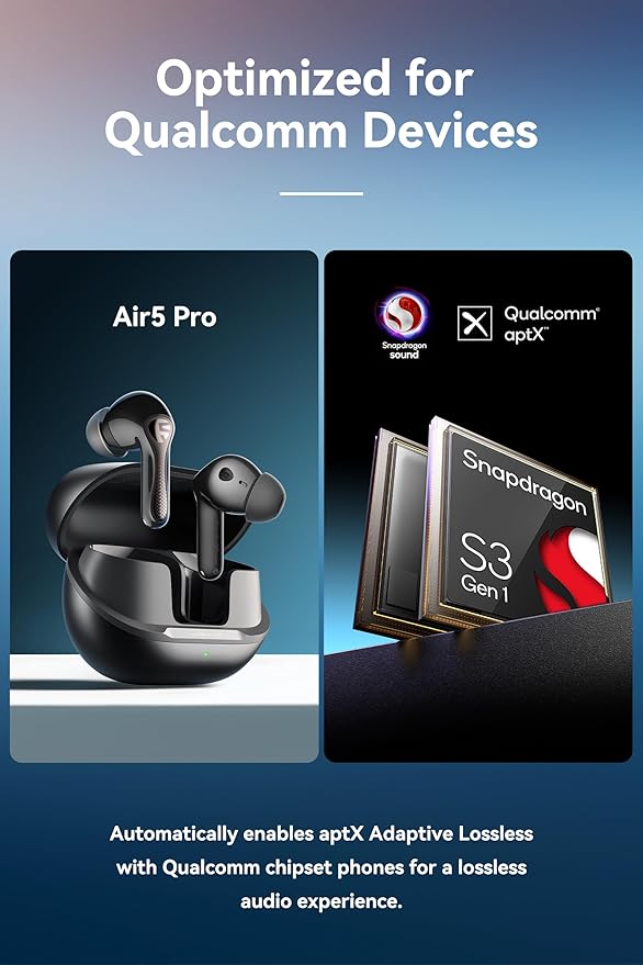 SoundPEATS Air5 Pro Hi-Res Wireless Earbuds, LDAC & aptX Lossless, Audiophile-Grade Sound with Wide Soundstage, 37H Playtime, Bluetooth 5.4, IPX5 Waterproof, Multipoint Connection