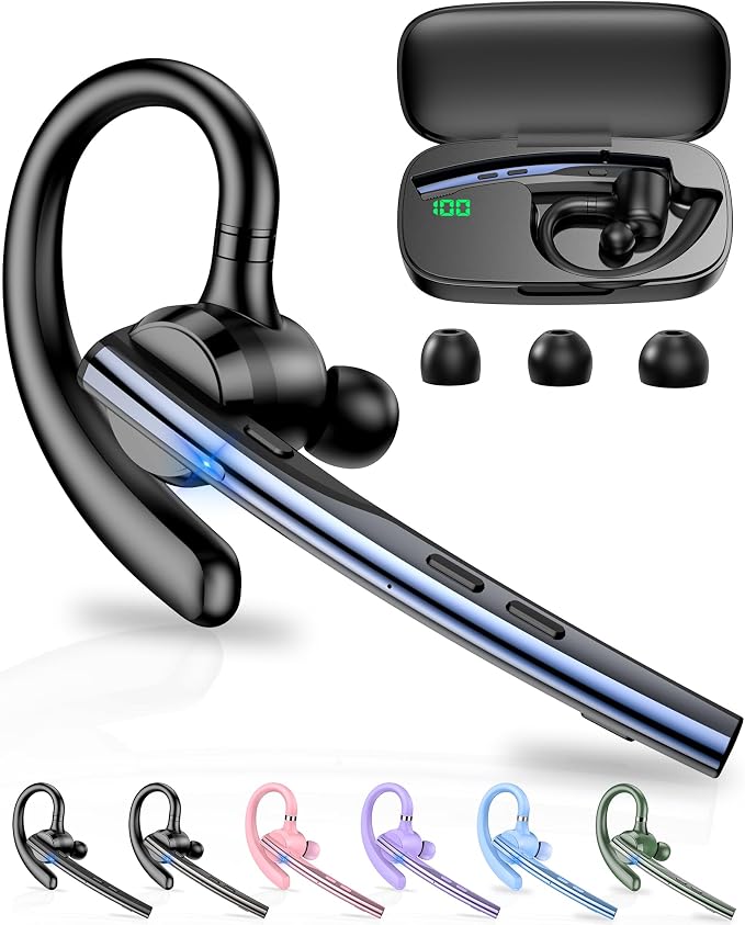 New Bee Bluetooth Headset V5.1 72H Talk Time Dual Mic with Mute Button for Business, Wireless Hand-Free Bluetooth Earpiece with 500mAh Charging Case for Cell Phone Calls Trucker Driver Laptop