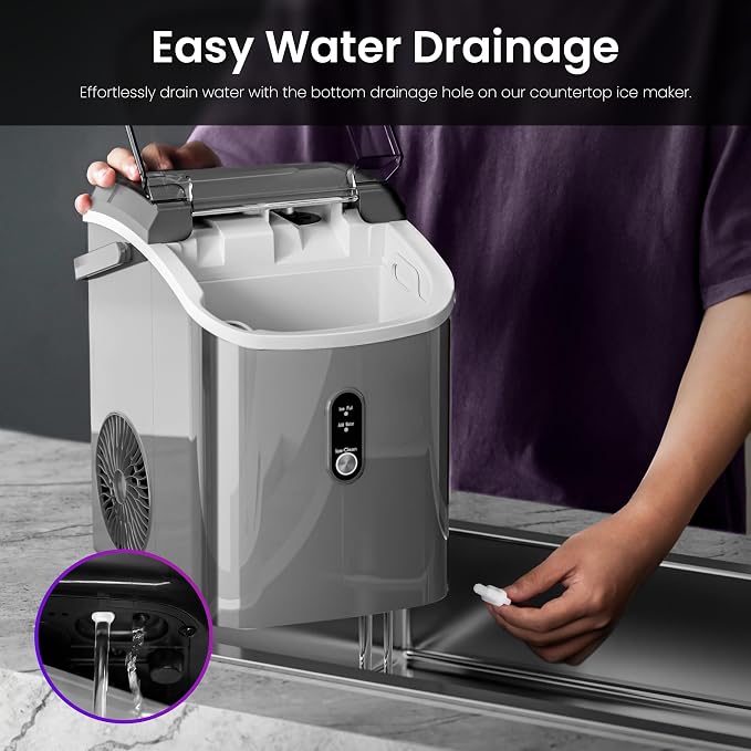 Kismile Nugget Ice Makers Countertop,35Lbs/24H,Portable Ice Machine with Crushed Ice,Self-Cleaning Function,One-Click Operation for Home/Office(Grey)
