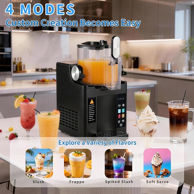 Slushie Machine& Soft Serve Ice Cream Maker, Slushie Machine for Home,Frozen Drink Machine, No Ice Needed, Self Cleaning Slushy Machine, Perfect for Milkshake, Frozen Margaritas, Cocktail and More
