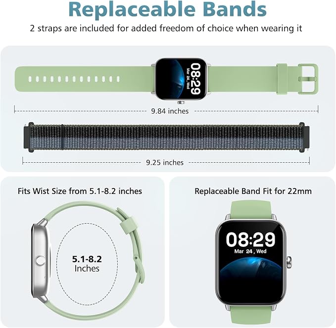 Smart Watch for Women Men, 1.85" Alexa Fitness Tracker with Call & SMS, Heart Rate, SpO2, Stress & Sleep Monitor, IP68 Waterproof Smartwatch for Android iPhone Samsung etc., 100+ Sports Modes, 2 Bands