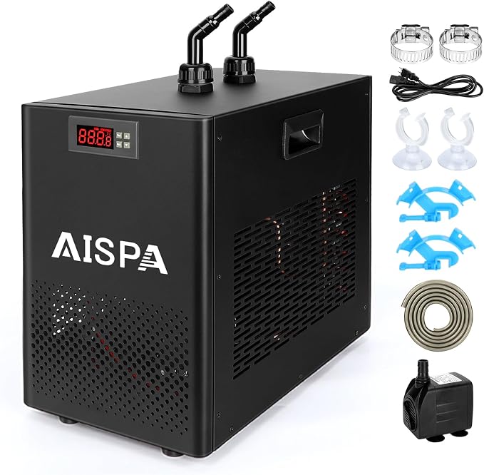 Aquarium Chiller 1/10 HP, 42GAL Fish Tank Water Chiller | Quiet Compressor Refrigeration, Titanium Evaporator, Precise Temp Control