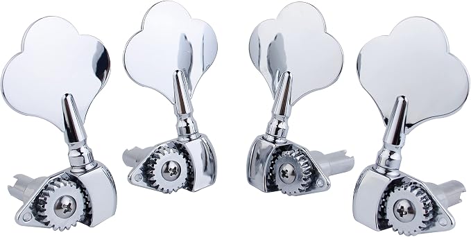 Guyker Open Frame Electric Bass Machine Head (2R + 2L) - 1:20 Ratio Gear Tuners Tuning Key Pegs - chrome