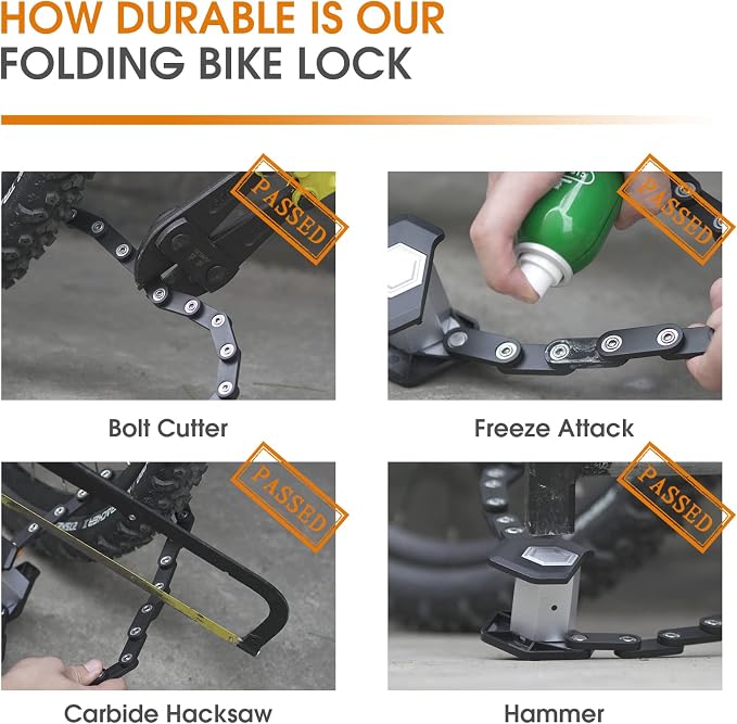 Folding Bike Lock with 3 Keys, 2.8 FT Bicycle Lock Compact Anti Theft, High Security Scooter Locks, Heavy Duty Bike Chian Locks with Bracket
