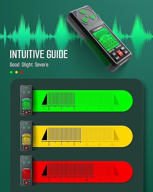 TESMEN EMF Meter, Hound-200 EMF Detector: 3-in-1 Portable Electromagnetic Field Radiation Detector for EF, RF, MF, WiFi Signal, Suitable for Home, Office EMF Inspections and Ghost Hunting - Green