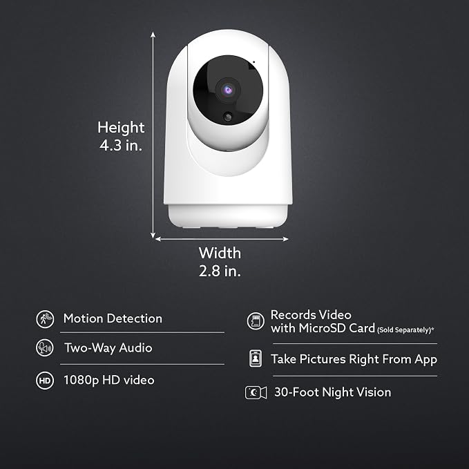 Feit Electric Indoor Security Camera with Motion Detection, 30ft. Night Vision, Pan and Tilt Head, 2.4GHz WiFi, 2-Way Audio, 1080p HD, Works with Alexa & Google Asst, Plug-in, White, CAM/PAN/WiFi/G2