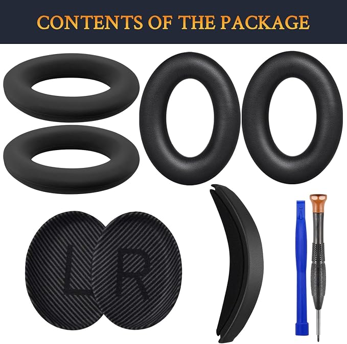 SOULWIT Replacement Kit for Bose QC35/QC35 ii Over-Ear Headphones, Ear Pads Cushions + Headband + Silicone Sweat Cover - Black