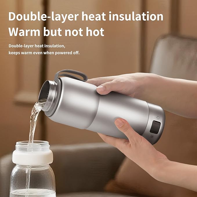 ZING TTI Pure titanium Electric Heated Travel Kettle,17.5 oz,Double-layer vacuum, Portable Electric Kettle, Adjustable Multi-Temperature Settings, 100V-240V Compatible, Grayl Water Bottle.