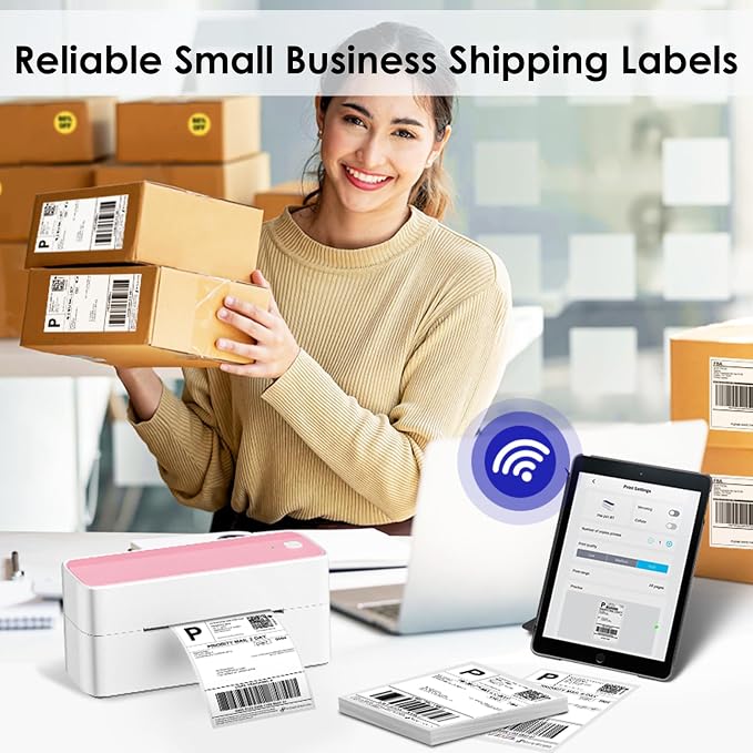 Bluetooth Thermal Shipping Label Printer - D450BT Thermal Label Printer 4x6 for Small Business&1000Pcs 4x6 Roll Labels,Compatible with iPhone, Android, iPad, Windows, Mac, USPS, Amazon, Tiktok