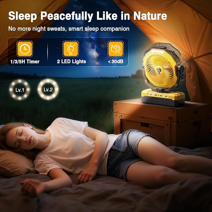 Portable Misting Fan, 36000mAh Rechargeable Battery Powered Camping Fan with 460ml Tank & 6.6ft Mist, 4 Speeds 2 Light Modes for Outdoor Patios Travel Jobsite Beach Summer Essentials - Yellow