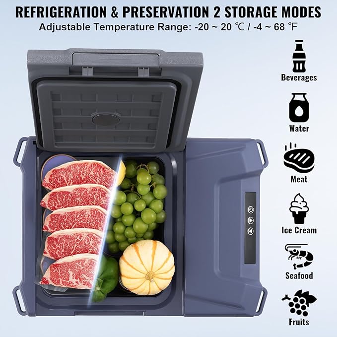 VEVOR Car Refrigerator, 12 Volt Car Refrigerator Fridge, 9 L Single Zone Portable Freezer Cooler, -4℉-68℉ Adjustable Range, 12/24V DC and 100-240V AC Compressor, for Outdoor, Camping, RV