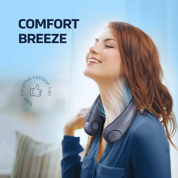 NEXAIR Portable Neck Fan Hands Free Cooling Bladeless Blue | Lightweight, 3 Speeds, 2400mAh Battery, 5H Runtime